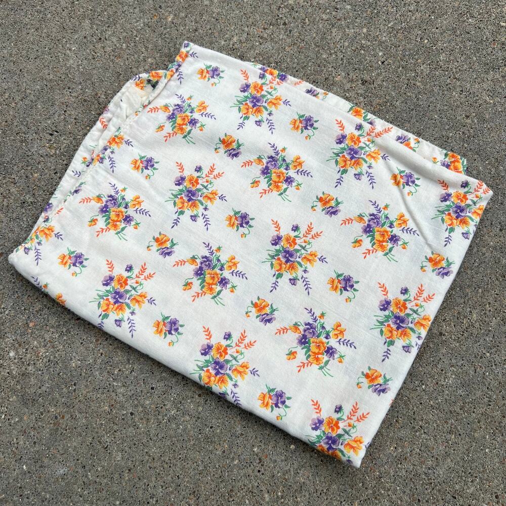 Vintage Cotton Flour Feed Sack yellow purple floral spray calico print